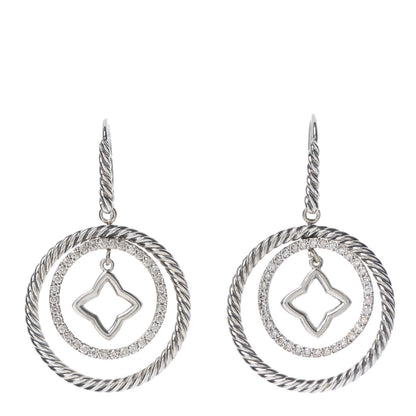David Yurman Sterling Silver Diamond Quatrefoil Mobile Circle Earrings 1 of 4