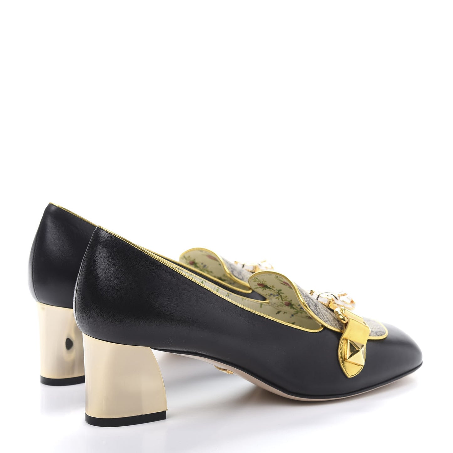 Malaga Kid Nappa GG Supreme Monogram Tiger Head Mid Heel Loafer Pumps 36.5 Black Oro Vecchio Beige