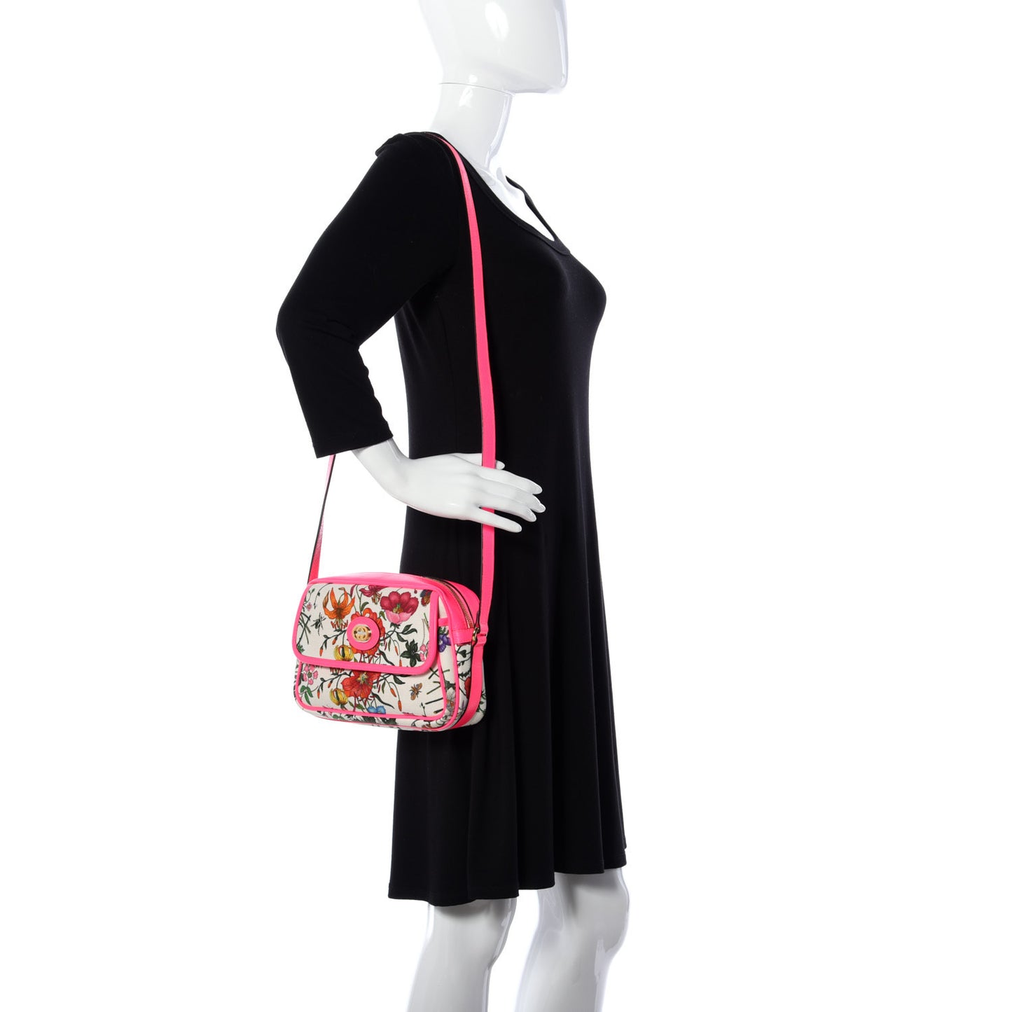 Canvas Flora Floral Shoulder Bag White Fuchsia Fluo