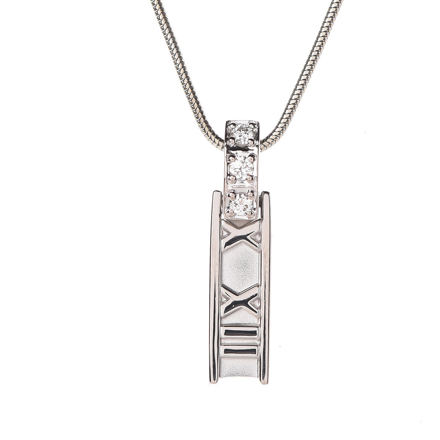 18K White Gold Diamond Atlas Bar Drop Pendant Necklace
