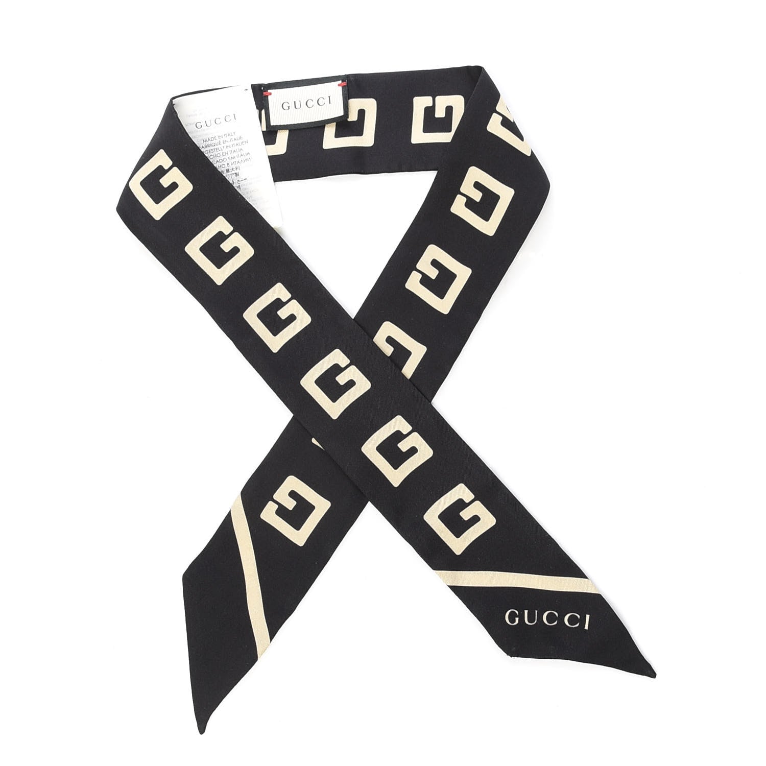 Gucci Silk Square G Neck Bow Scarf Black 1 of 4
