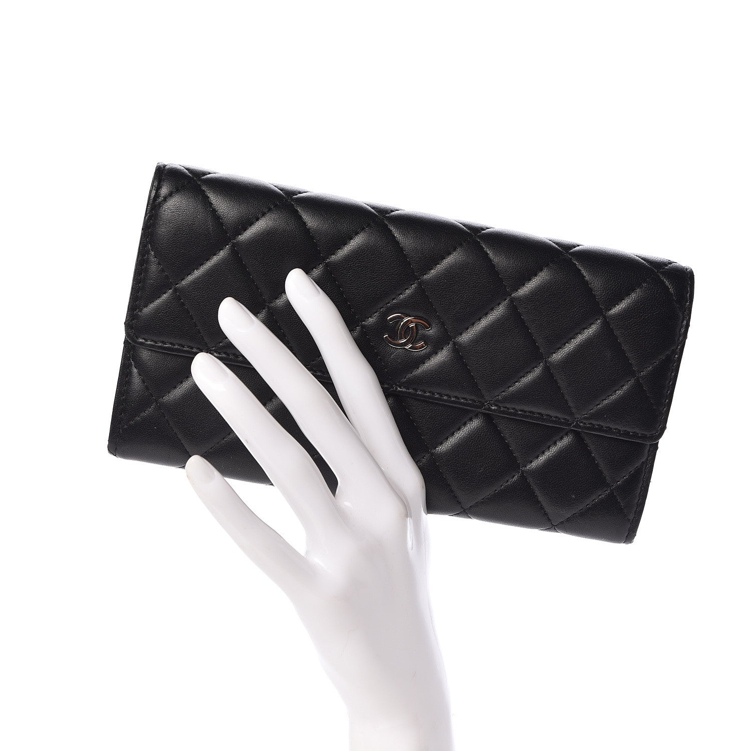 Chanel Lambskin Quilted Large Gusset Flap Wallet Black 2 of 8