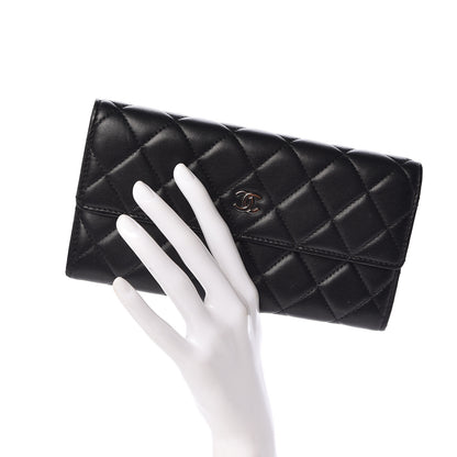 Chanel Lambskin Quilted Large Gusset Flap Wallet Black 2 of 8