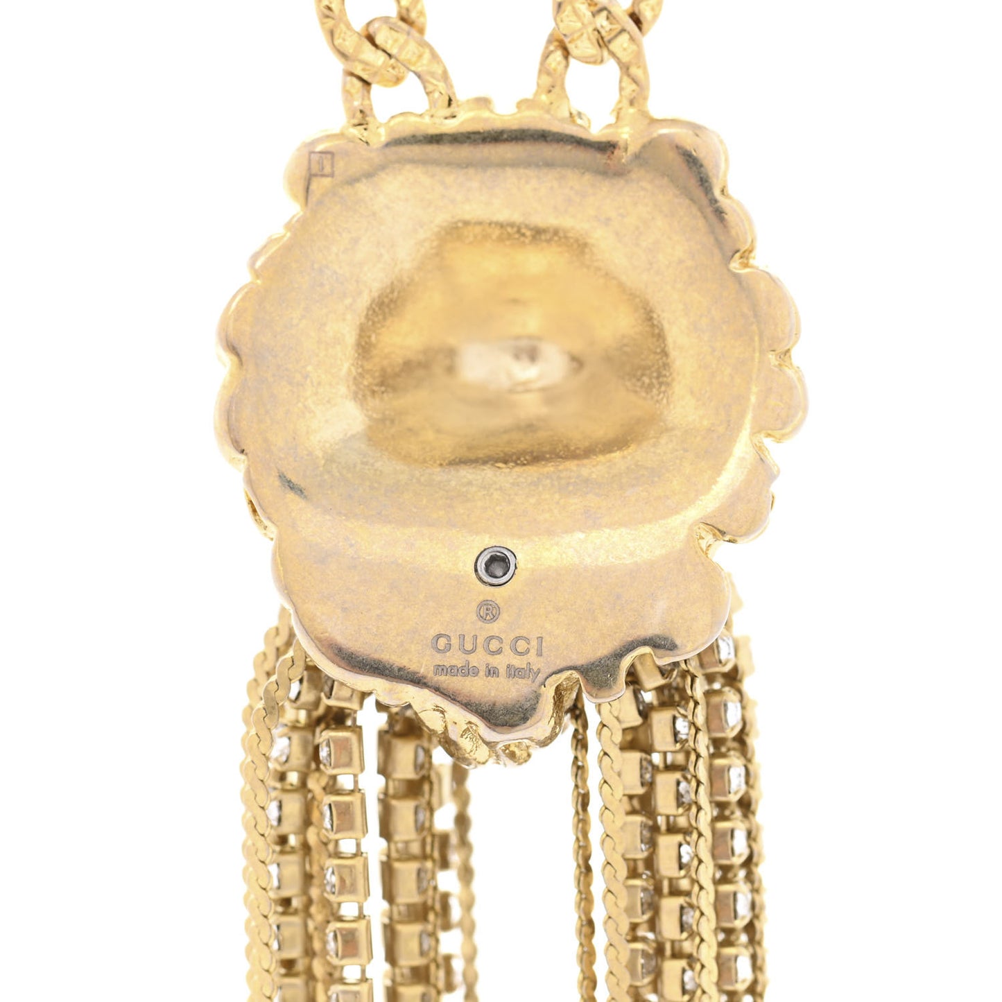 Metal Crystal Fringe Lion Head Necklace Gold