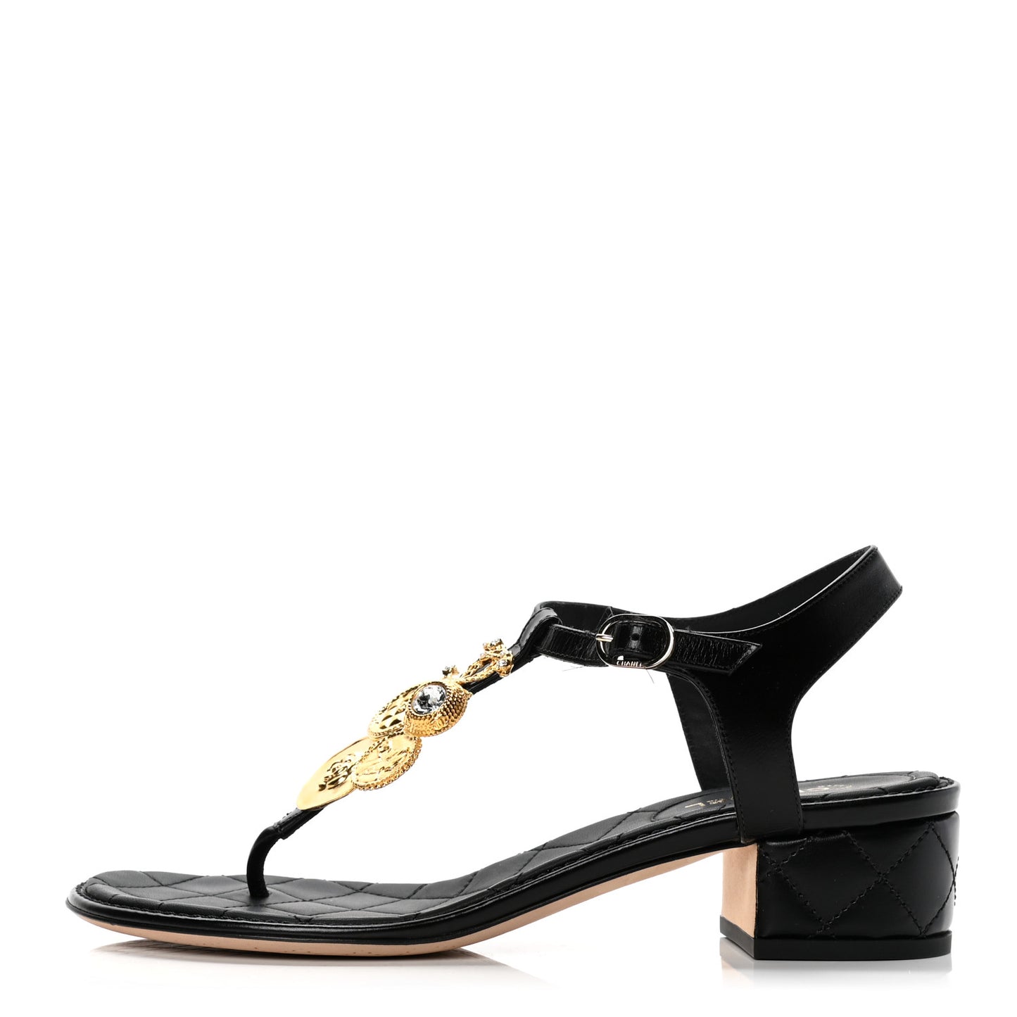 Calfskin Medallion CC Thong Sandals 38.5 Black