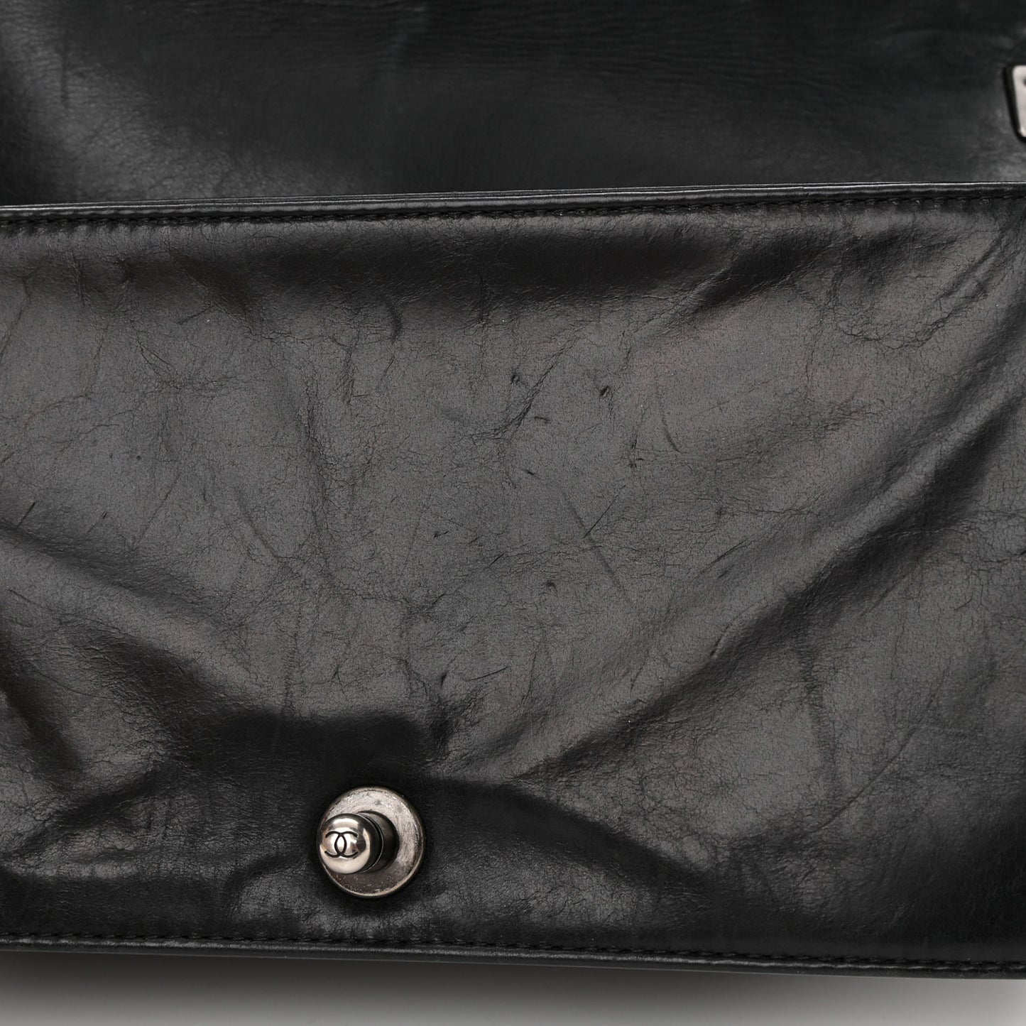 Calfskin Double Stitch Medium Boy Flap Black