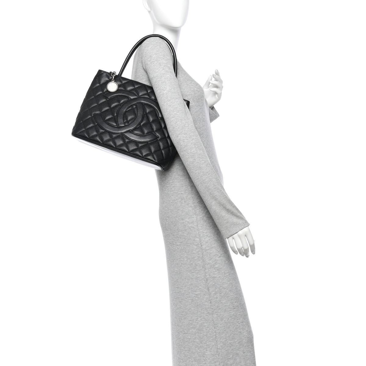 Caviar Quilted Medallion Tote Black