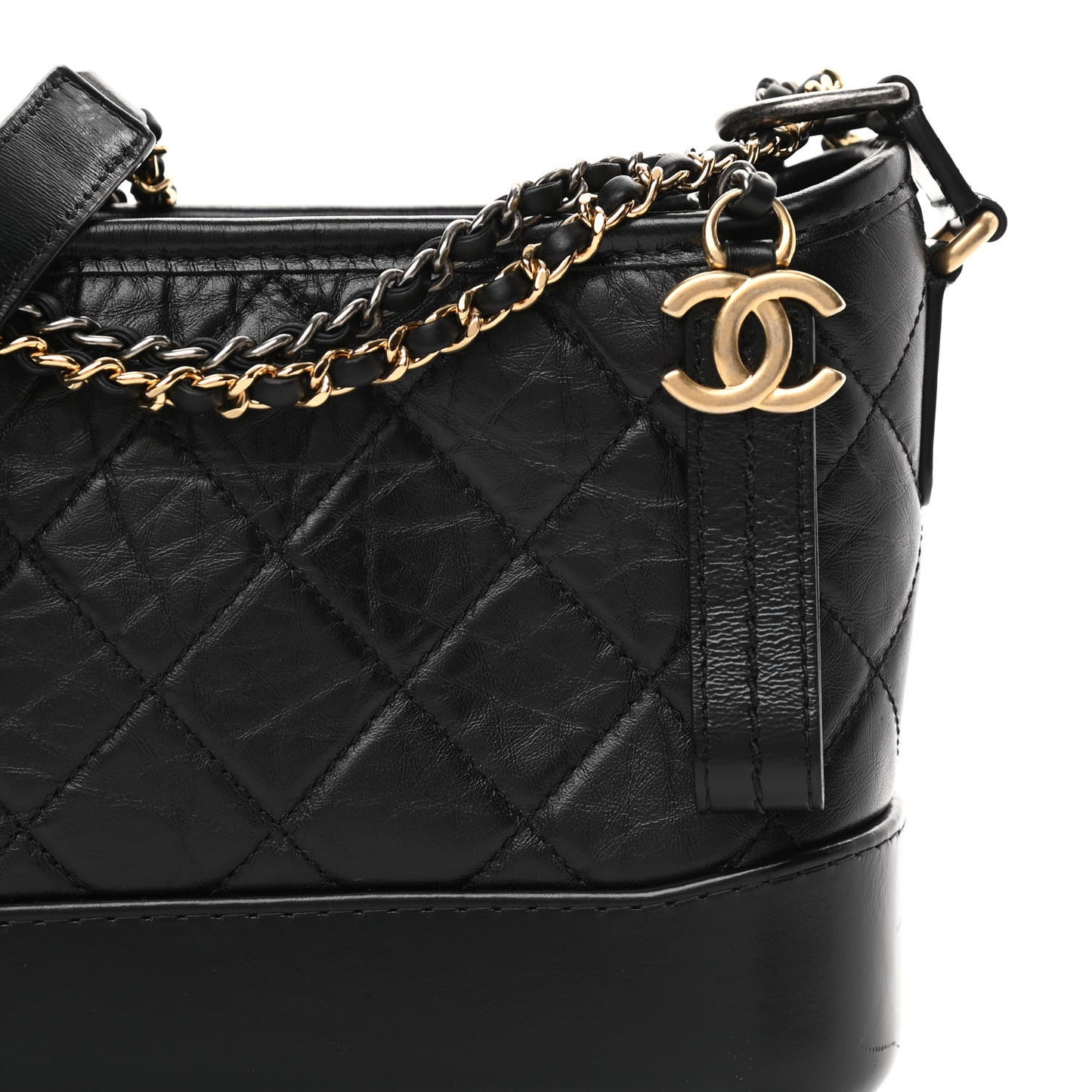 Aged Calfskin Quilted Small Gabrielle Hobo Black
