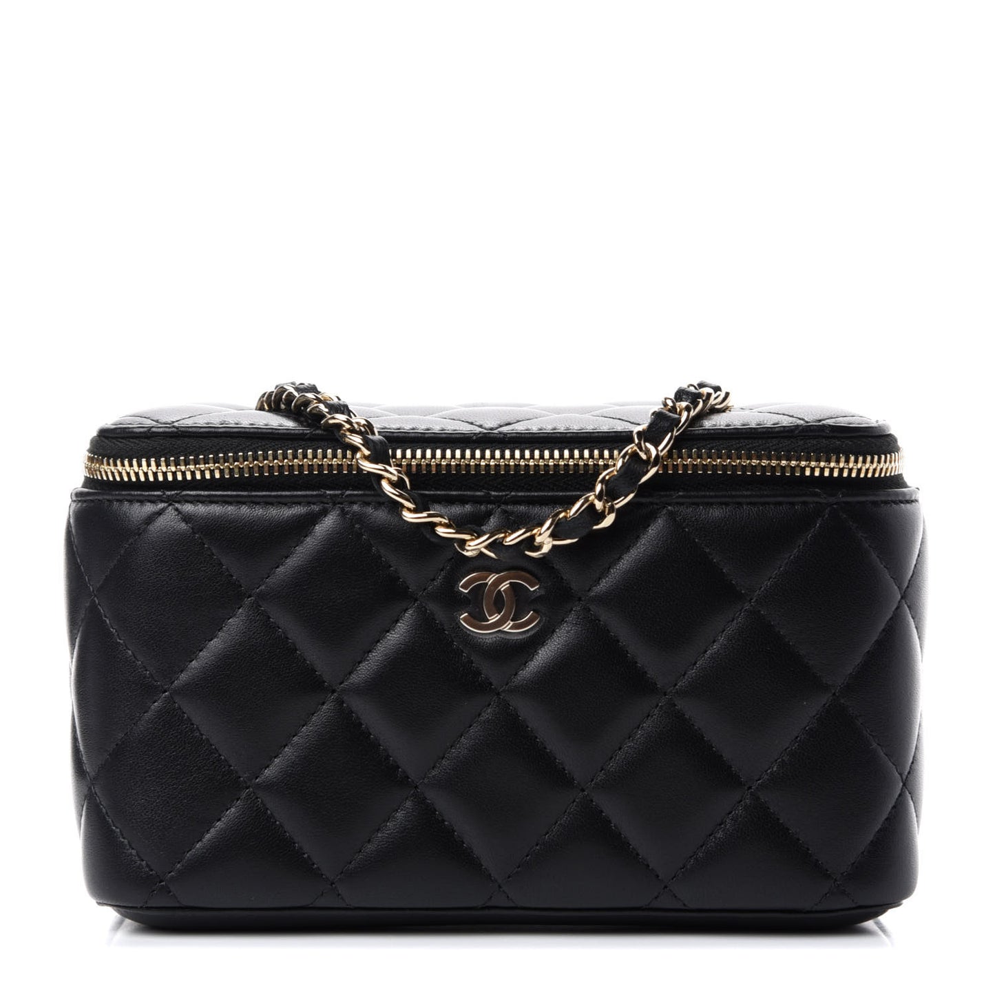 Lambskin Quilted Small Vanity Case With Chain Black