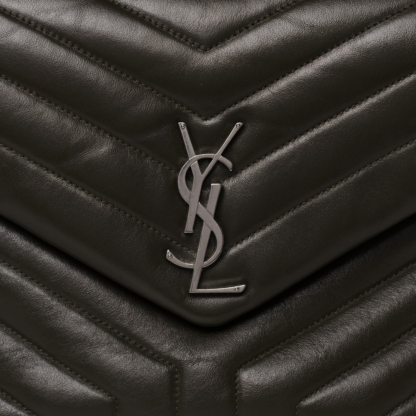Calfskin Y Quilted Monogram Medium Loulou Chain Satchel Kaki Fonce