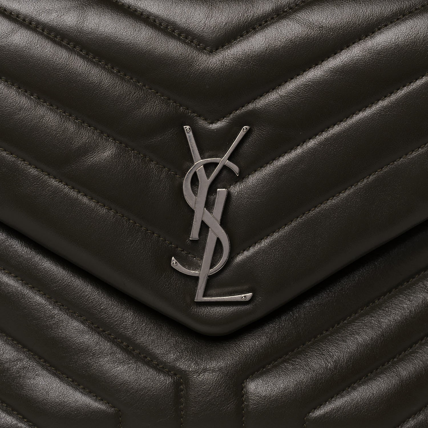 Saint Laurent Calfskin Y Quilted Monogram Medium Loulou Chain Satchel Kaki Fonce 10 of 14