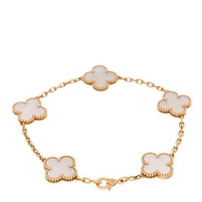 Van Cleef & Arpels 18K Yellow Gold Mother of Pearl 5 Motifs Vintage Alhambra Bracelet 2 of 4