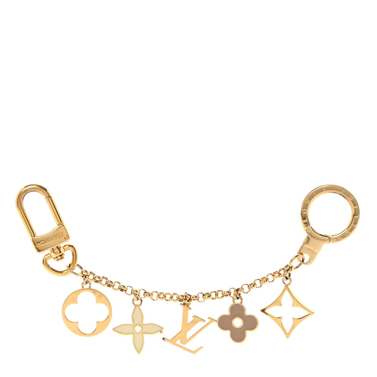 Brass Enamel Fleur De Monogram Bag Charm Chain Gold
