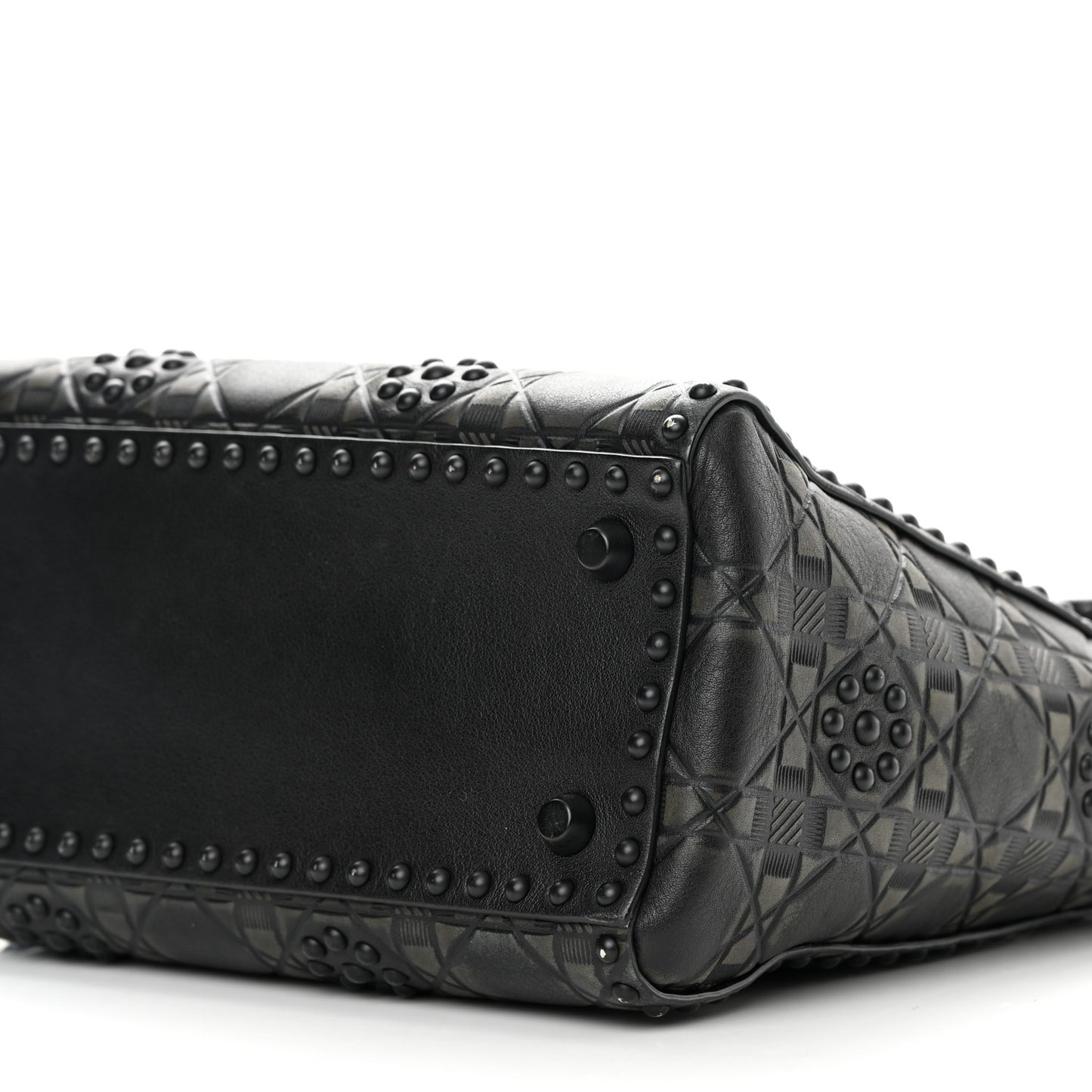 Calfskin Cannage Embossed Studded Medium Supple Lady Dior Black