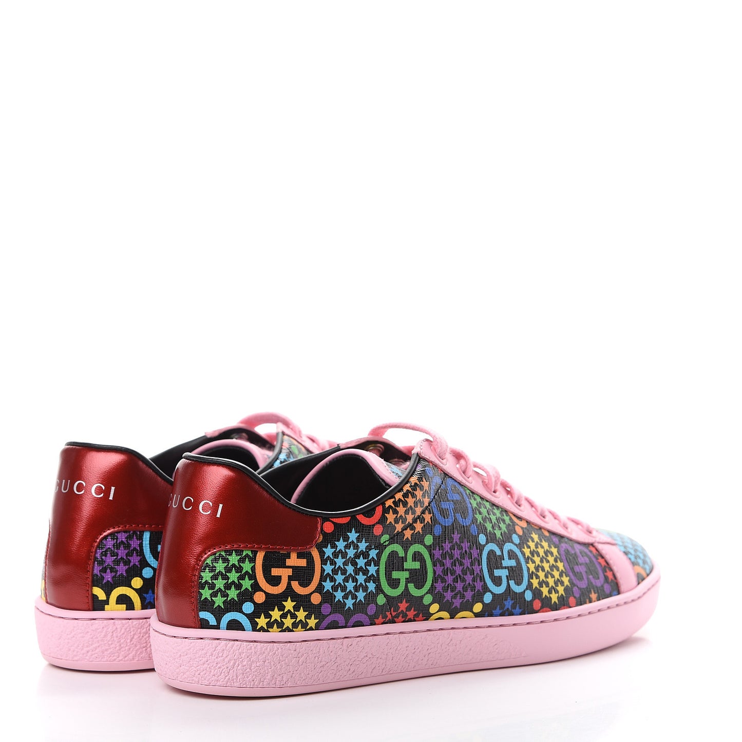 GG Supreme Monogram Psychedelic Womens Ace Sneakers 37 Black Multicolor Sugar Pink