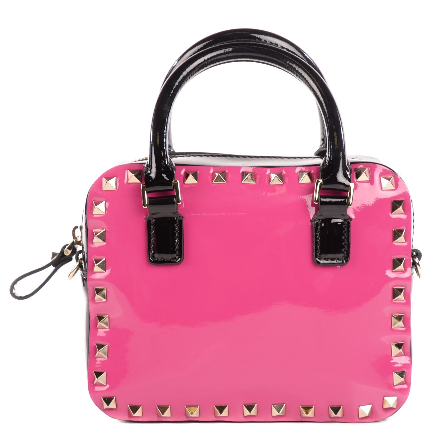 Valentino Garavani Patent Bi Color Rockstud Top Handle Crossbody Bag Pop Fuxia Black 1 of 8