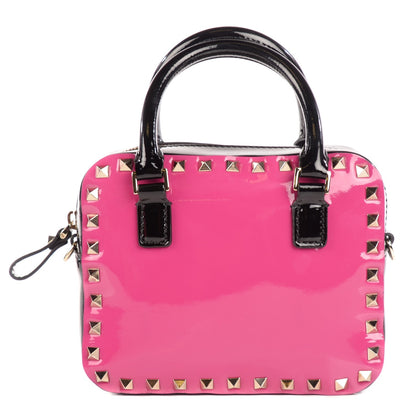 Valentino Garavani Patent Bi Color Rockstud Top Handle Crossbody Bag Pop Fuxia Black 1 of 8