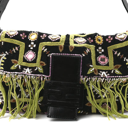 Fendi Satin Beaded Baguette Black Multicolor 7 of 11