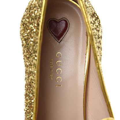 Gucci Glitter Nappa Web Peyton 75mm Loafer Pumps 38 Oro Vecchio 8 of 10