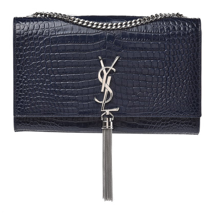 Saint Laurent Calfskin Crocodile Embossed Medium Classic Monogram Kate Tassel Satchel Blue Sapphire 1 of 10