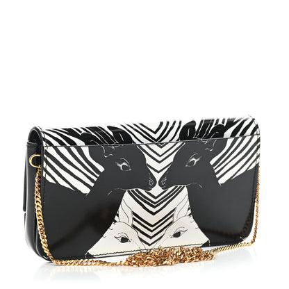 Burberry Calfskin Deer Print Camille Chain Wallet Black White 3 of 9
