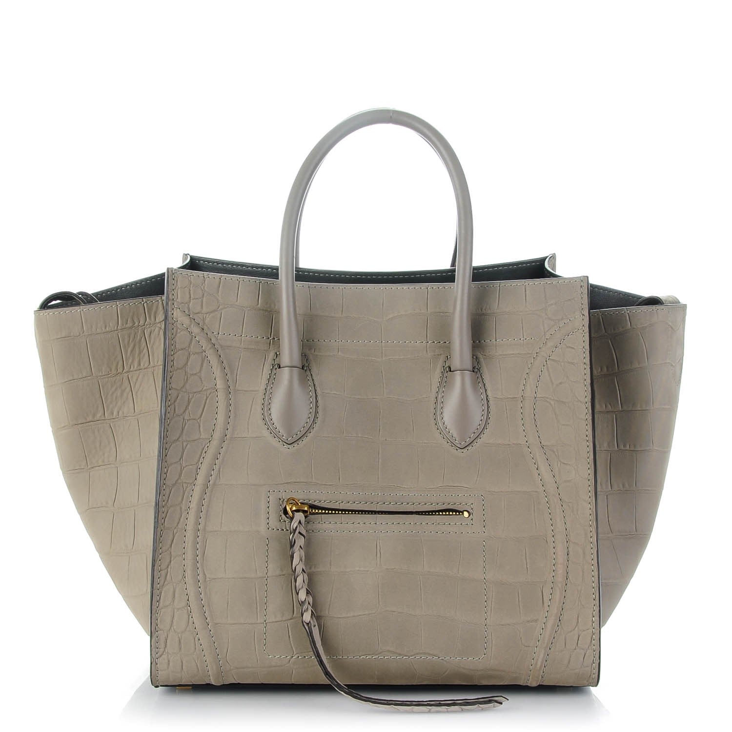 Celine Crocodile Embossed Nubuck Medium Phantom Luggage Grey 1 of 7