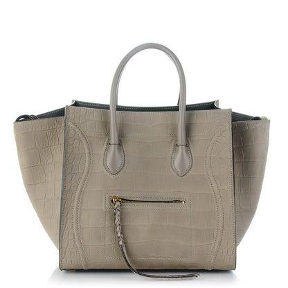 Celine Crocodile Embossed Nubuck Medium Phantom Luggage Grey 1 of 7