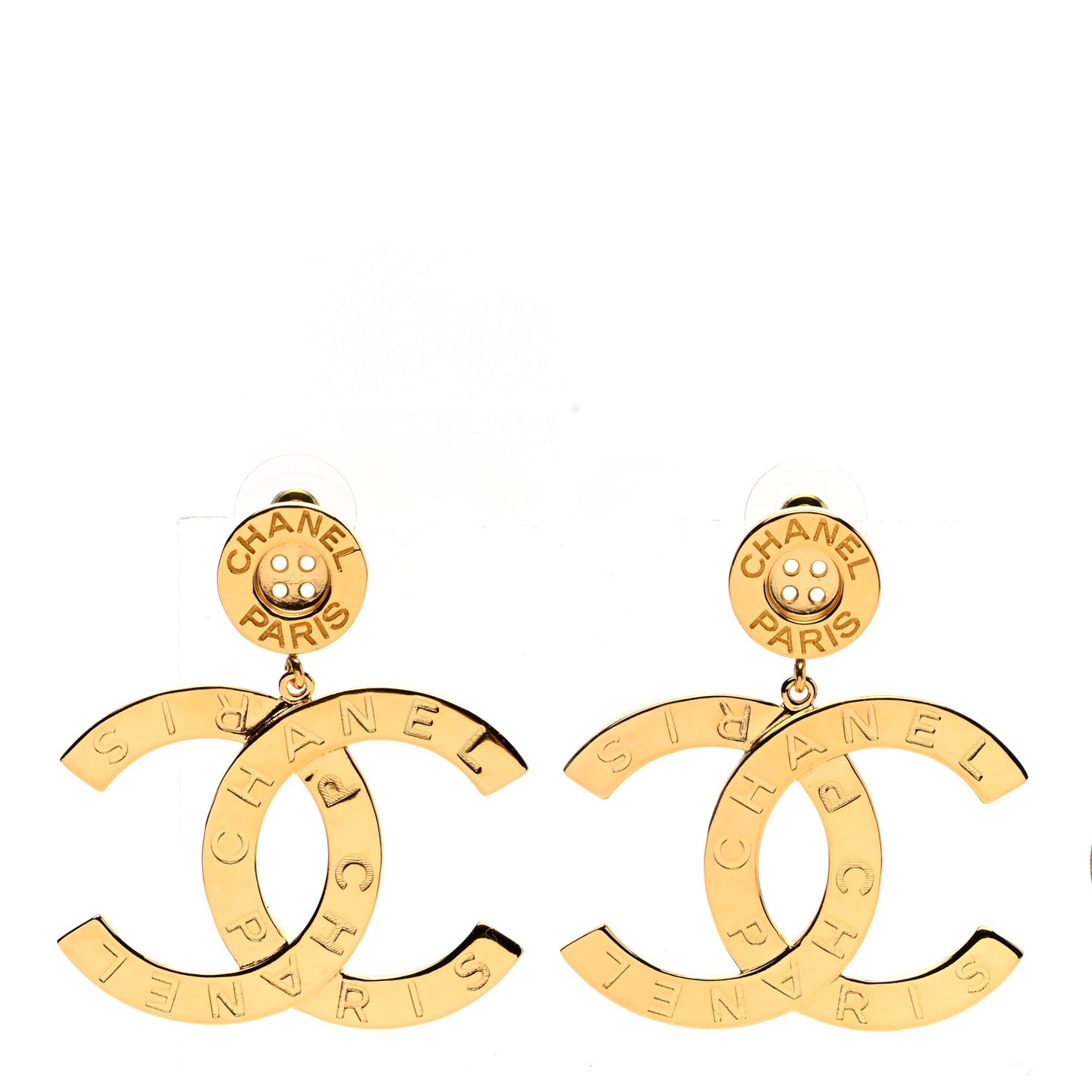 Metal Large Paris Button Earrings Gold
