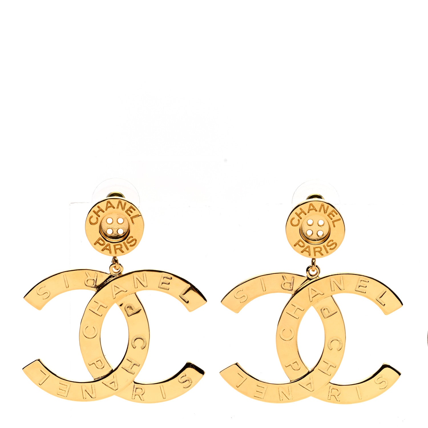 Chanel Metal Large Paris Button Earrings Gold 1 of 4