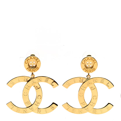 Chanel Metal Large Paris Button Earrings Gold 1 of 4