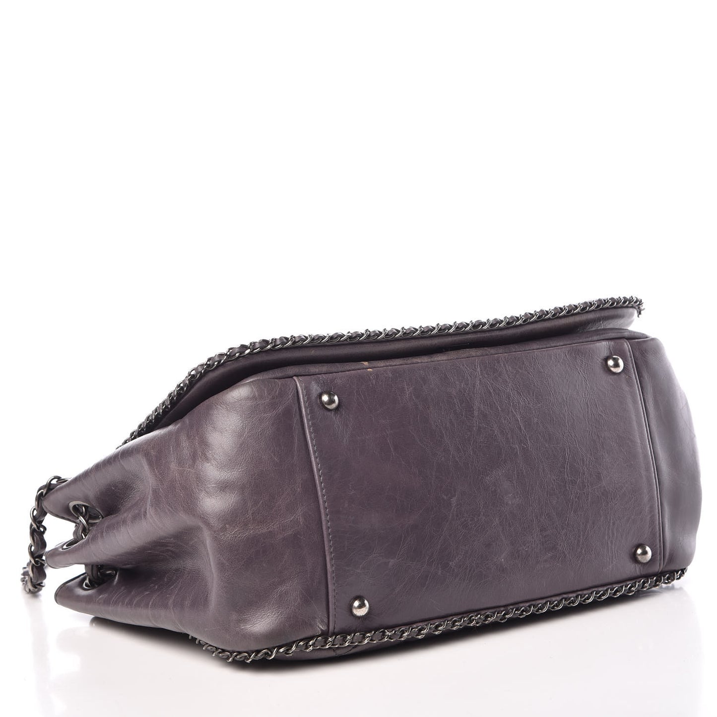 Calfskin Quilted Large CC Enchained Accordion Flap Grey