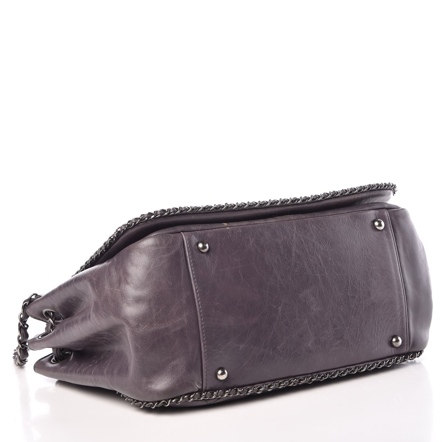 Chanel Calfskin Quilted Large CC Enchained Accordion Flap Grey 4 of 17