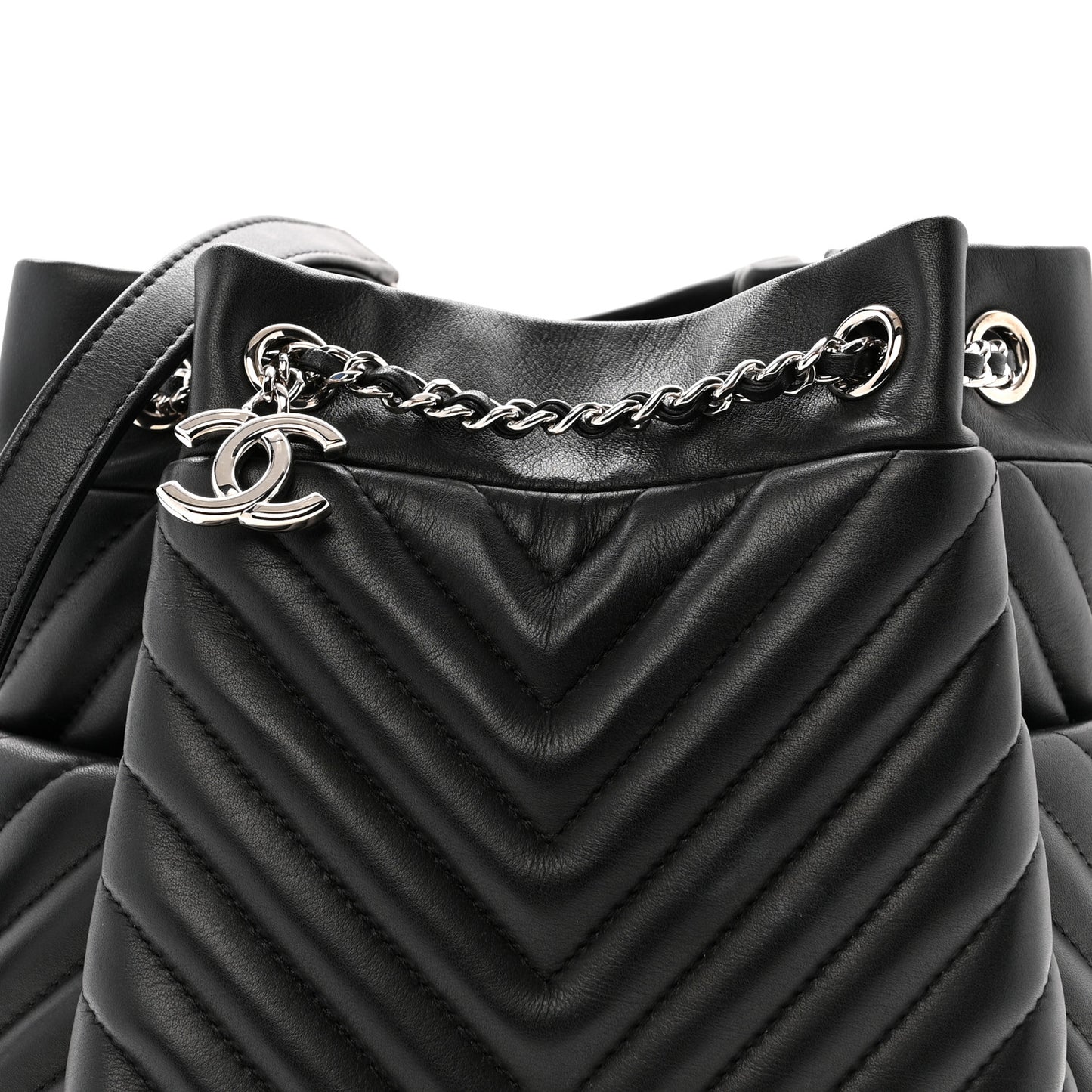Lambskin Chevron Small Urban Spirit Drawstring Bag Black