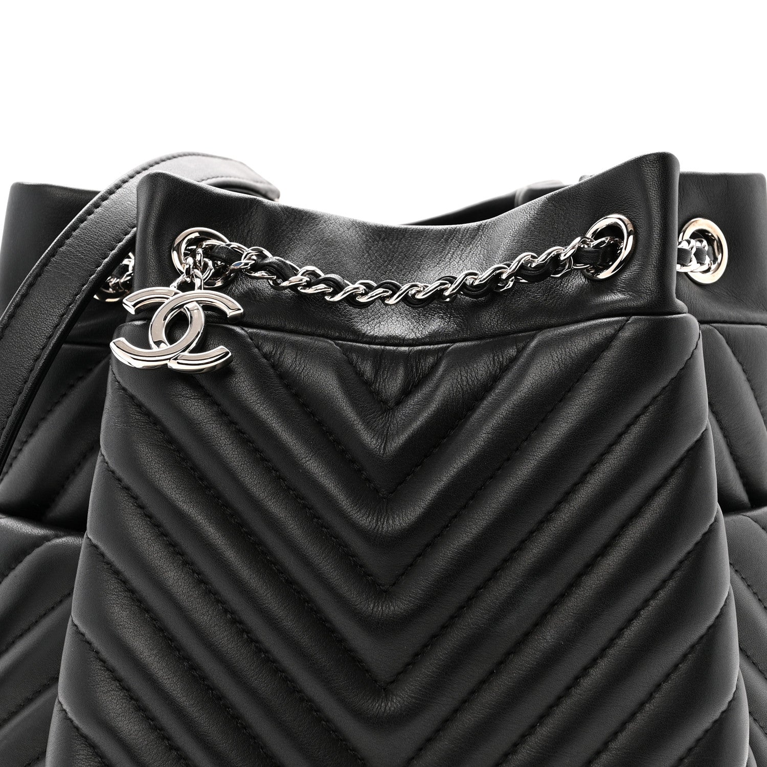 Chanel Lambskin Chevron Small Urban Spirit Drawstring Bag Black 8 of 12