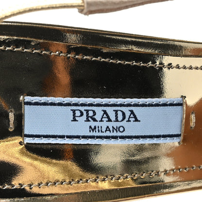 Prada Satin Crystal Triangle Logo 85mm Slingback Pumps 38.5 Platino 6 of 7