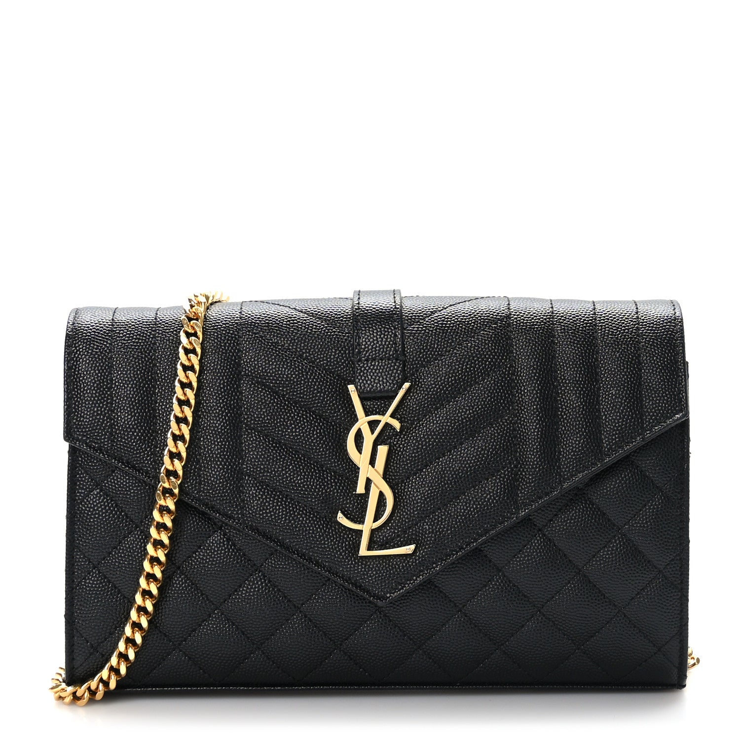 Saint Laurent Grain De Poudre Mixed Matelasse Triquilt Monogram Chain Wallet Black 1 of 9