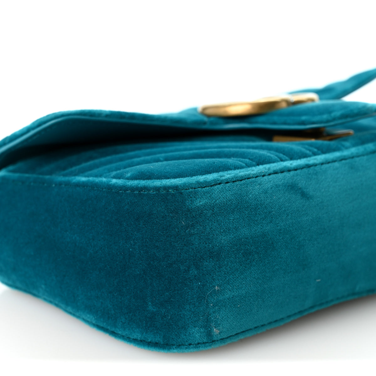 Gucci Velvet Matelasse Mini GG Marmont Shoulder Bag Pavone Cyan 9 of 10