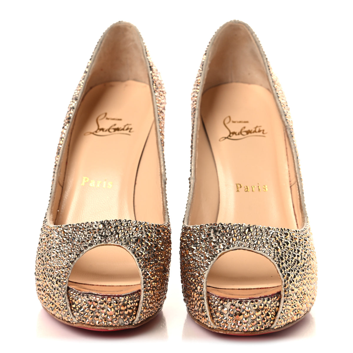 Christian Louboutin Specchio Strass Crystal Lady Peep 150 Pumps 37.5 Rose Gold 3 of 8