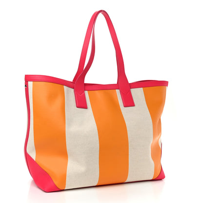MCM Canvas Stripe Ilse Large Shopper Tote Orange Pink 3 of 10