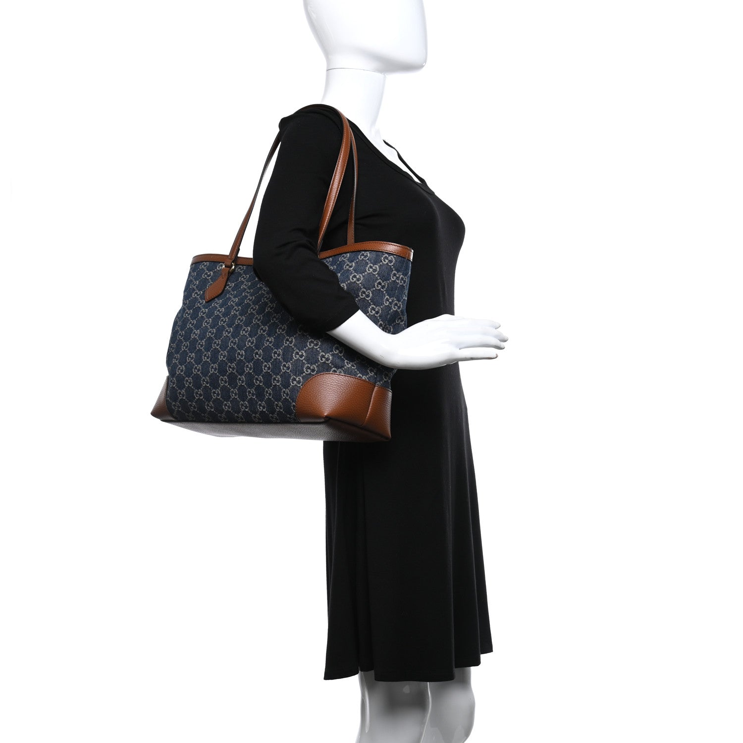 Gucci New Denim GG Monogram Medium Ophidia Shopping Tote Blue Tea Cuir 2 of 9