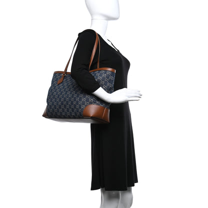 Gucci New Denim GG Monogram Medium Ophidia Shopping Tote Blue Tea Cuir 2 of 9
