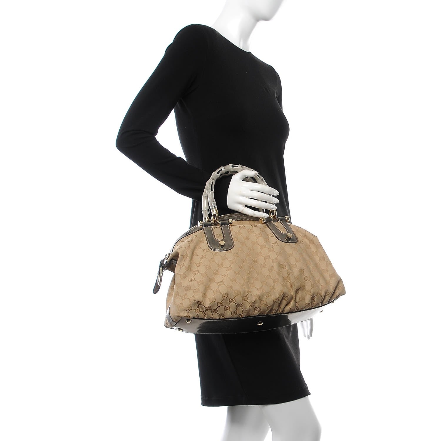 Gucci Monogram Pop Bamboo Top Handle Tote Pewter 2 of 7