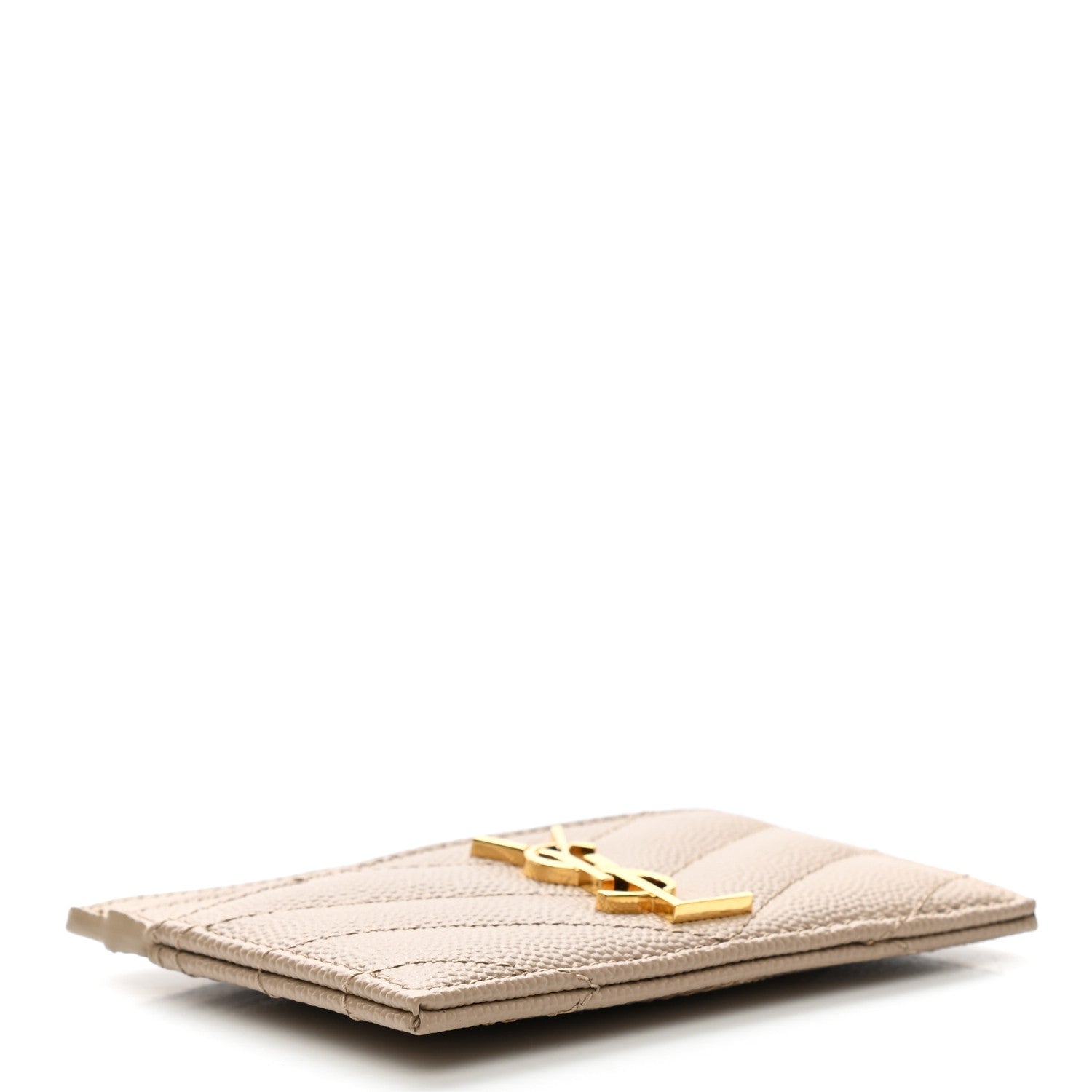 Saint Laurent Grain De Poudre Matelasse Chevron Monogram Credit Card Case Dark Beige 4 of 8