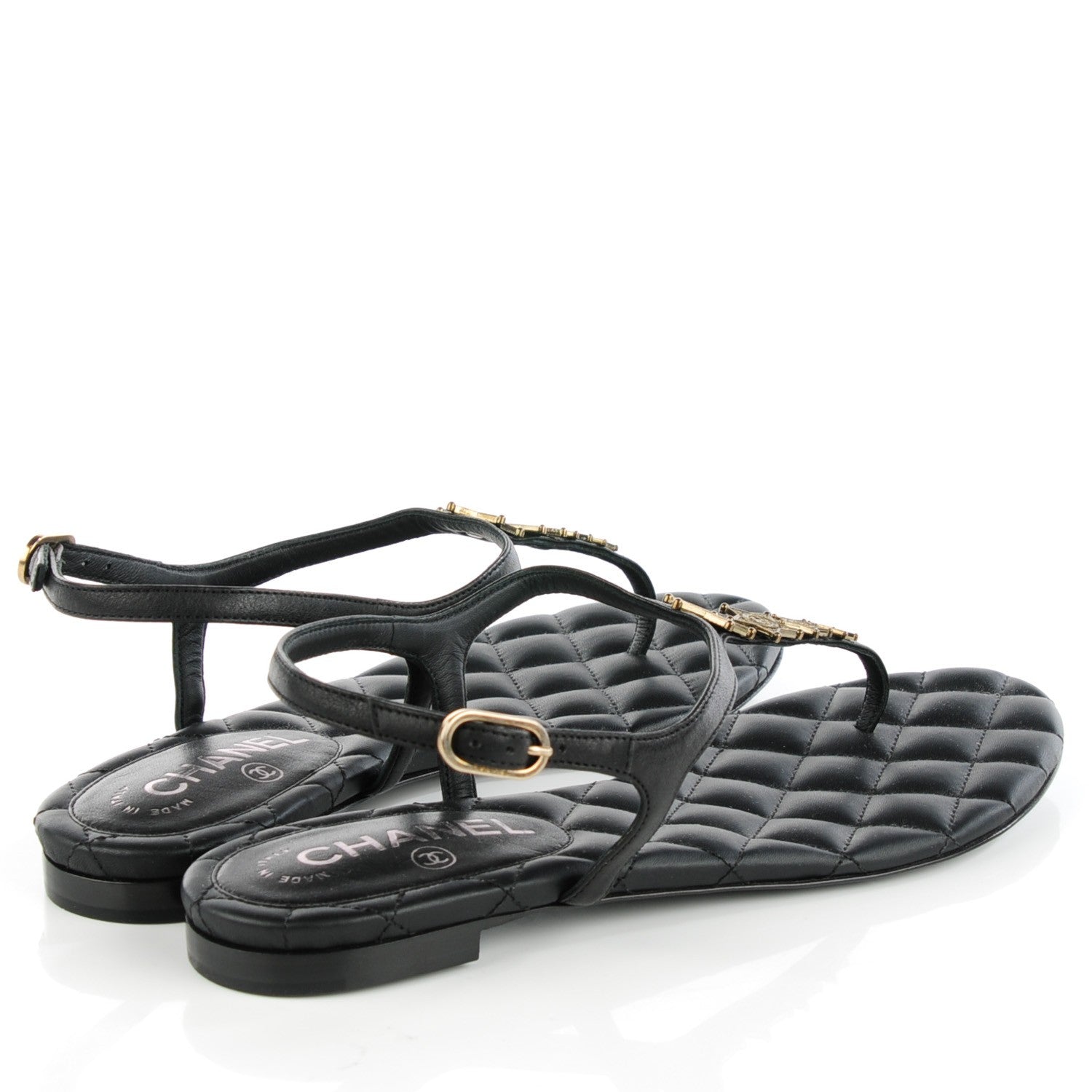 Chanel Calfskin Paris Dallas Quilted Star CC Thong Sandals Black 37.5 4 of 8
