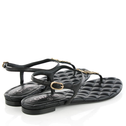 Chanel Calfskin Paris Dallas Quilted Star CC Thong Sandals Black 37.5 4 of 8