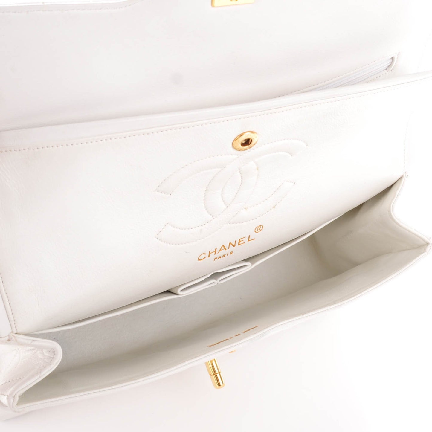 Lambskin Quilted Medium Double Flap White