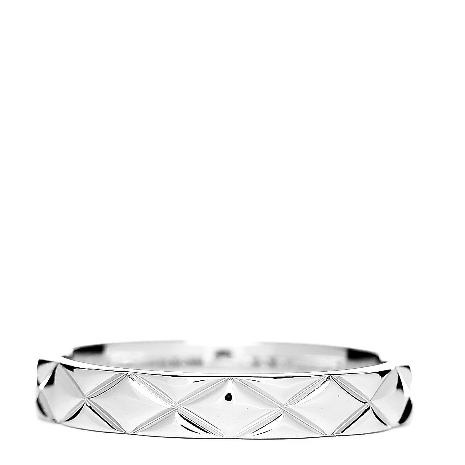 Chanel 18K White Gold Small Matelasse Ring 56 7.5 1 of 6