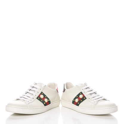 Gucci Calfskin Web Pearl Studded Ace Sneakers 38 White 6 of 12