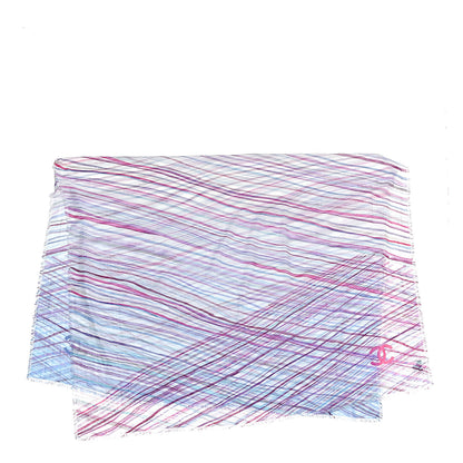 Chanel Cotton Cashmere CC Striped Pareo Scarf Blue 3 of 5