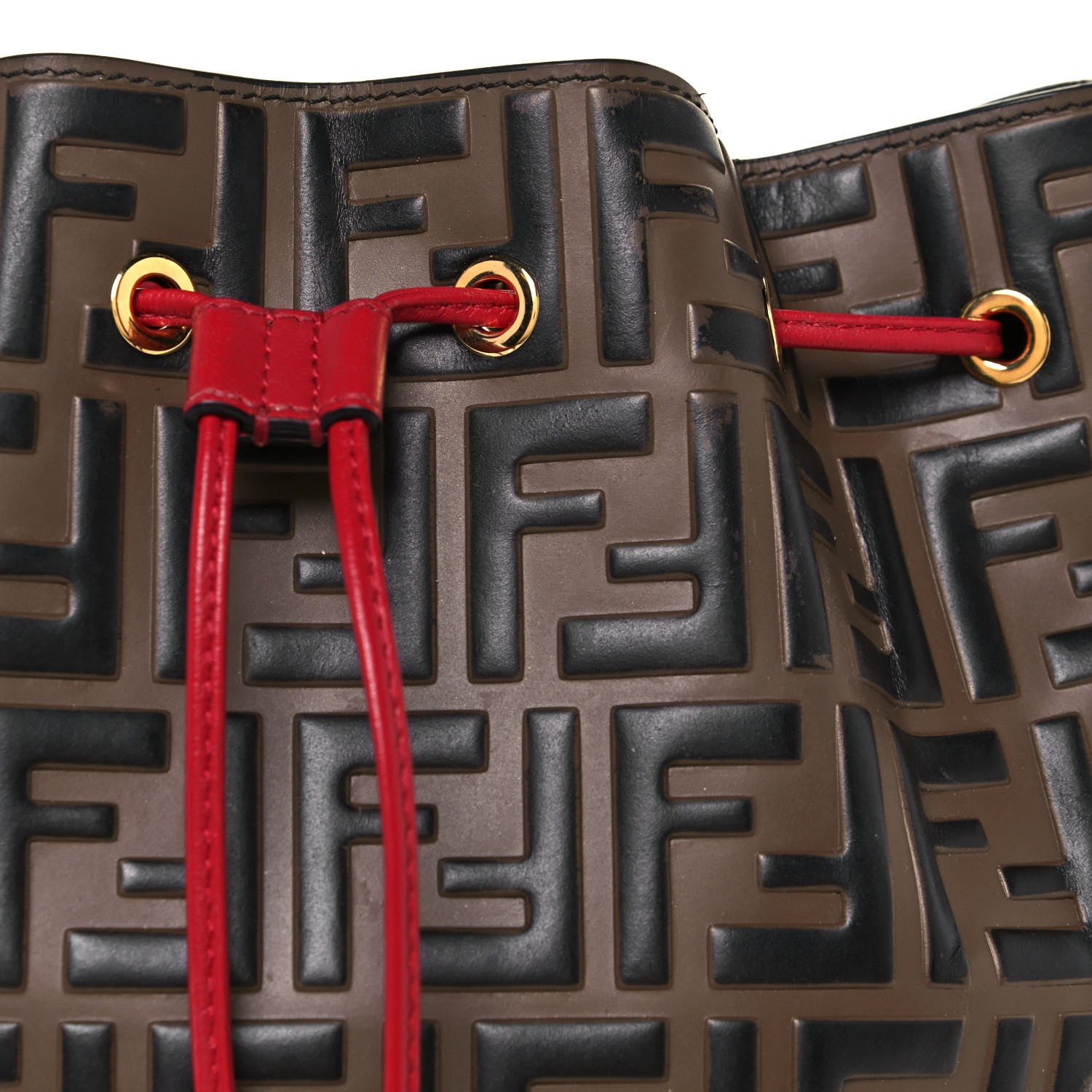 Fendi Vitello Grace F is Fendi Bi-Color FF 1974 Embossed Grande Mon Tresor Bucket Bag Maya Black Fragola 13 of 15